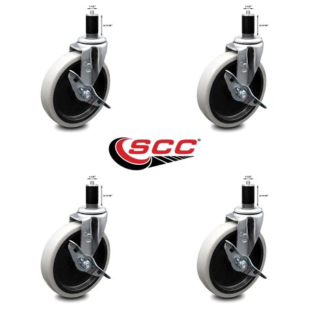 Service Caster 5 Inch Thermoplastic Wheel 1-1/2 Inch Expanding Stem Caster with Brakes, 4PK SCC-EX05S510-TPRS-SLB-112-4